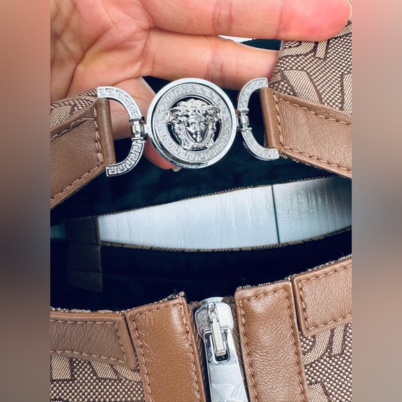 Versace Logo Print Cut Out Monogram Mini Dress Leather Trims IT 42 US 6 $3050 - Picture 11 of 17